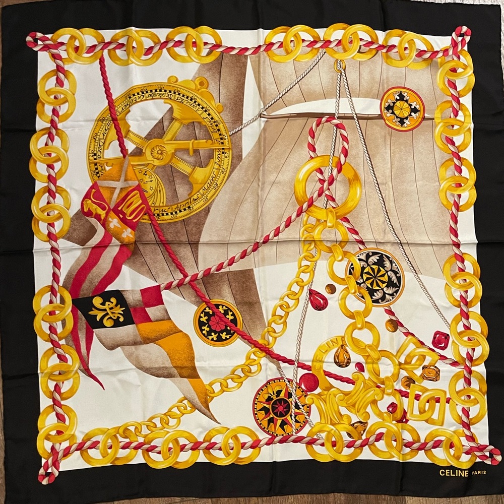 🔥 Authentic Large Black and Yellow Celine Scarf